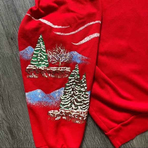 Vintage Christmas Sweater Red Large Graphic Snow - Picture 7 of 7